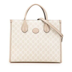 Gucci GG Supreme Tote Shoulder Bag Beige Tan White Leather
